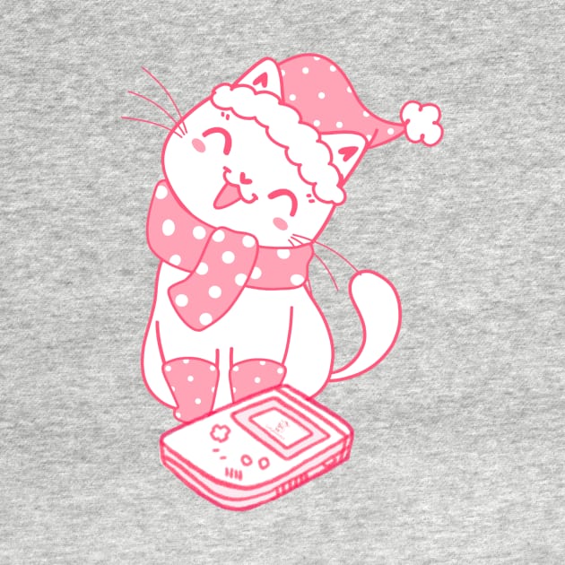 Kawaii pink kitty cat with retro gameboy by LukjanovArt